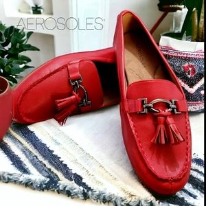 Aerosoles red slip on tasseled loafers size 9